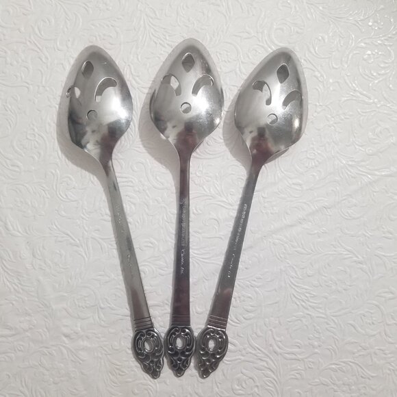 Rogers Oneida 1881 Danish Court Stainless 8" Slotted Serving Spoons Set of 3 - Picture 5 of 9